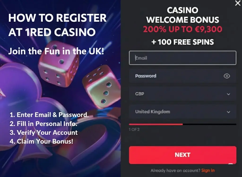 1Red Casino Registration Process