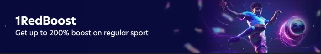 1RedBoost promo banner for 1 Red offering 200% boost on sports betting.