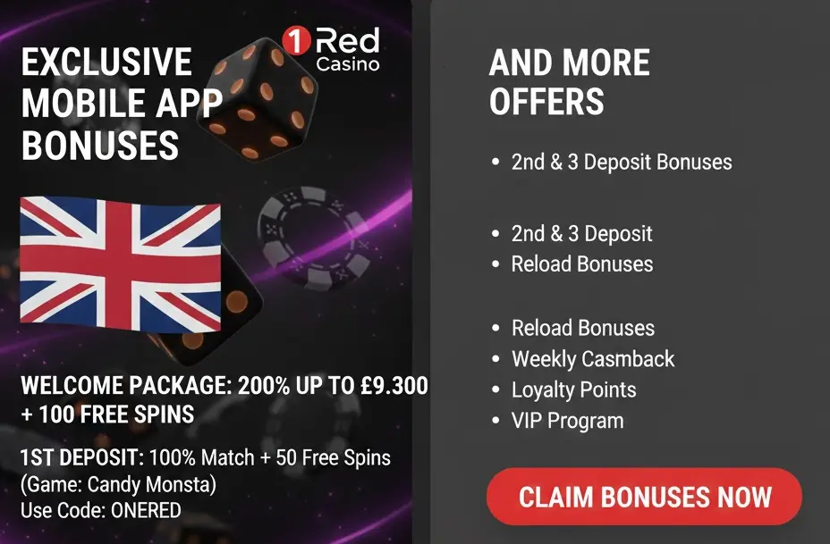 Mobile App Bonuses for 1Red Casino